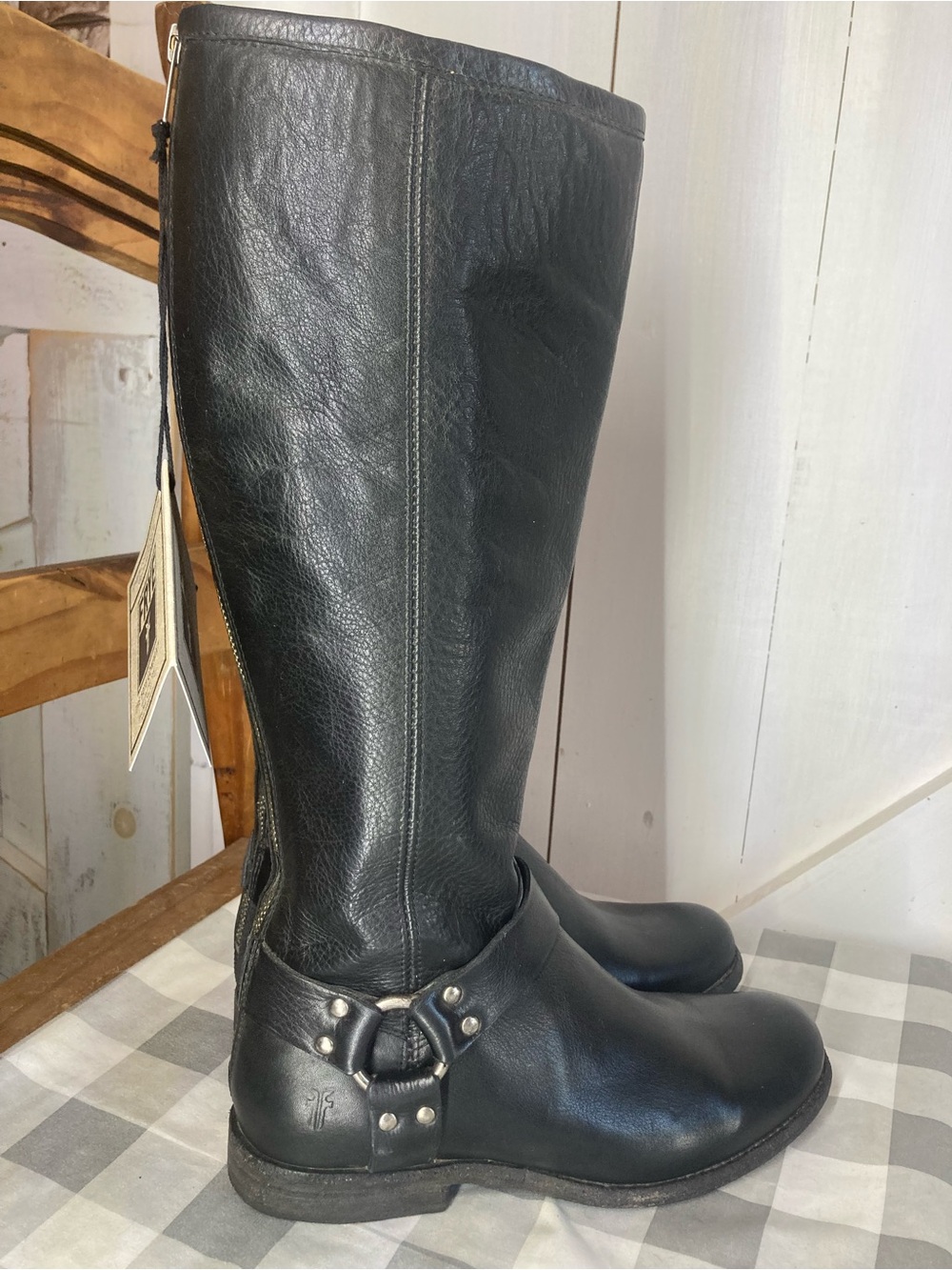 NEW Beautiful FRYE Mexico Leather "Phillip" Harness Riding Boots Size 8 Black.